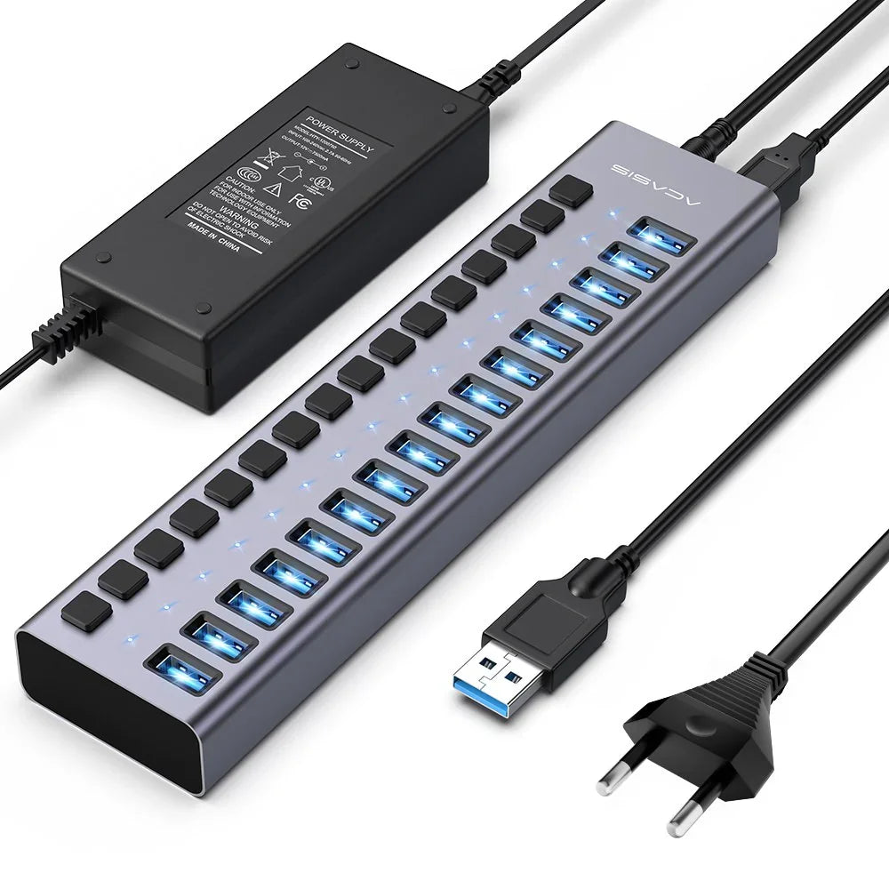 Acasis USB 3.1 10Gbps Hub 16/10/7 Ports Data Transfer Charge Individual Switch Indicator Light For Keyboard Mouse Printer
