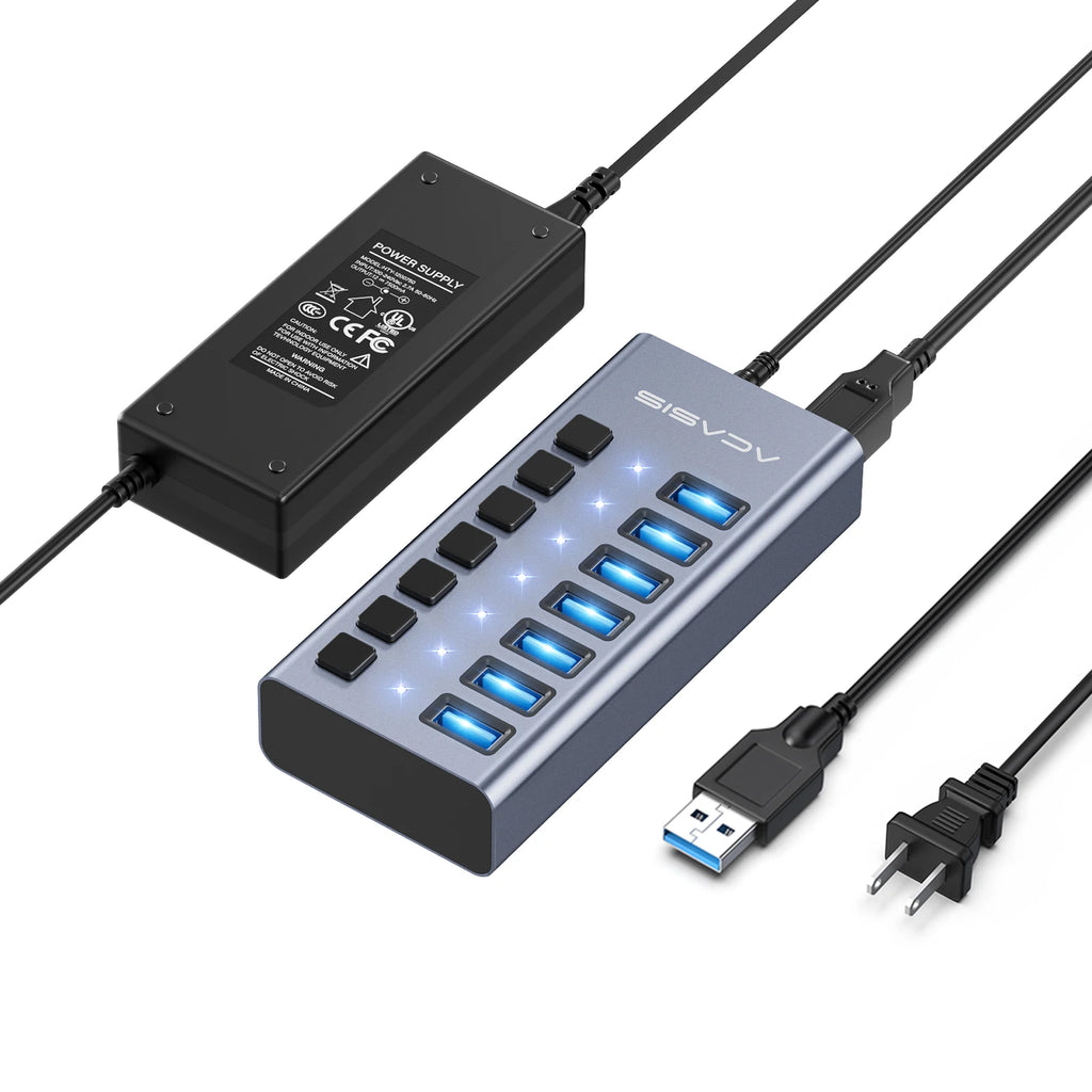 Acasis USB 3.1 10Gbps Hub 16/10/7 Ports Data Transfer Charge Individual Switch Indicator Light For Keyboard Mouse Printer
