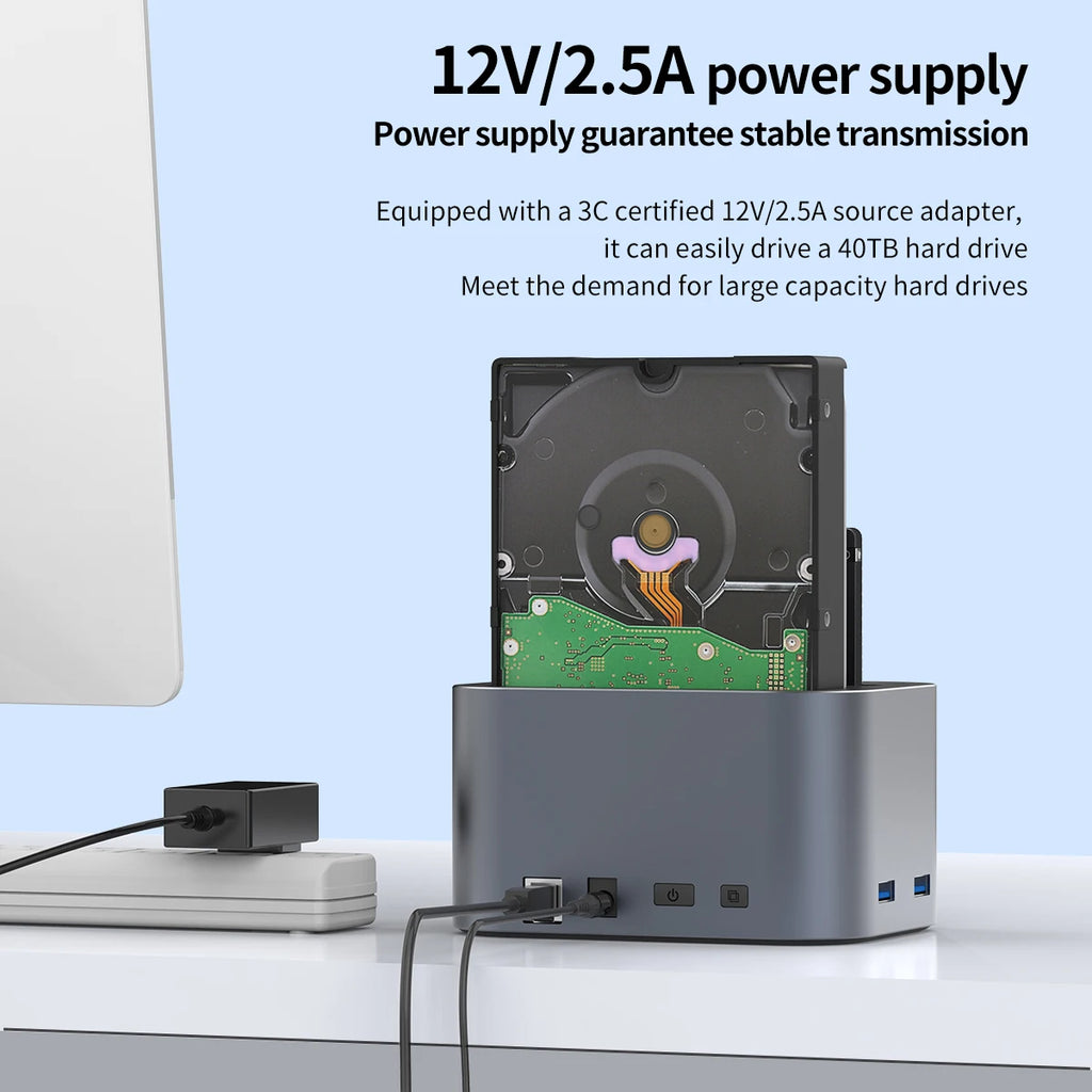 GODO USB 3.0 & Type-C HDD Dock for 2.5/3.5 inch SATA Drives SSD Dual-Bay with LED Indicator - High Speed Transfer