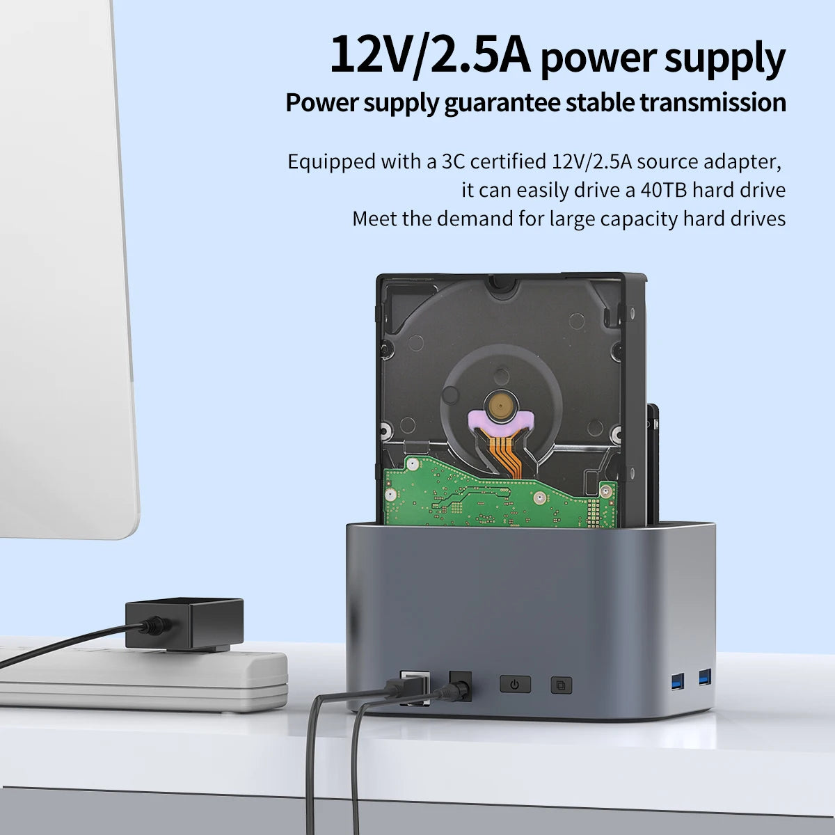 GODO USB 3.0 & Type-C HDD Dock for 2.5/3.5 inch SATA Drives SSD Dual-Bay with LED Indicator - High Speed Transfer