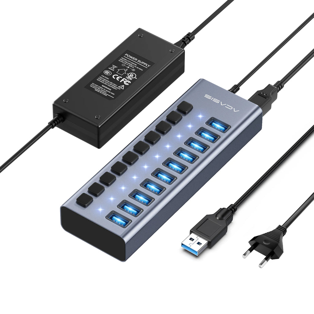 Acasis USB 3.1 10Gbps Hub 16/10/7 Ports Data Transfer Charge Individual Switch Indicator Light For Keyboard Mouse Printer