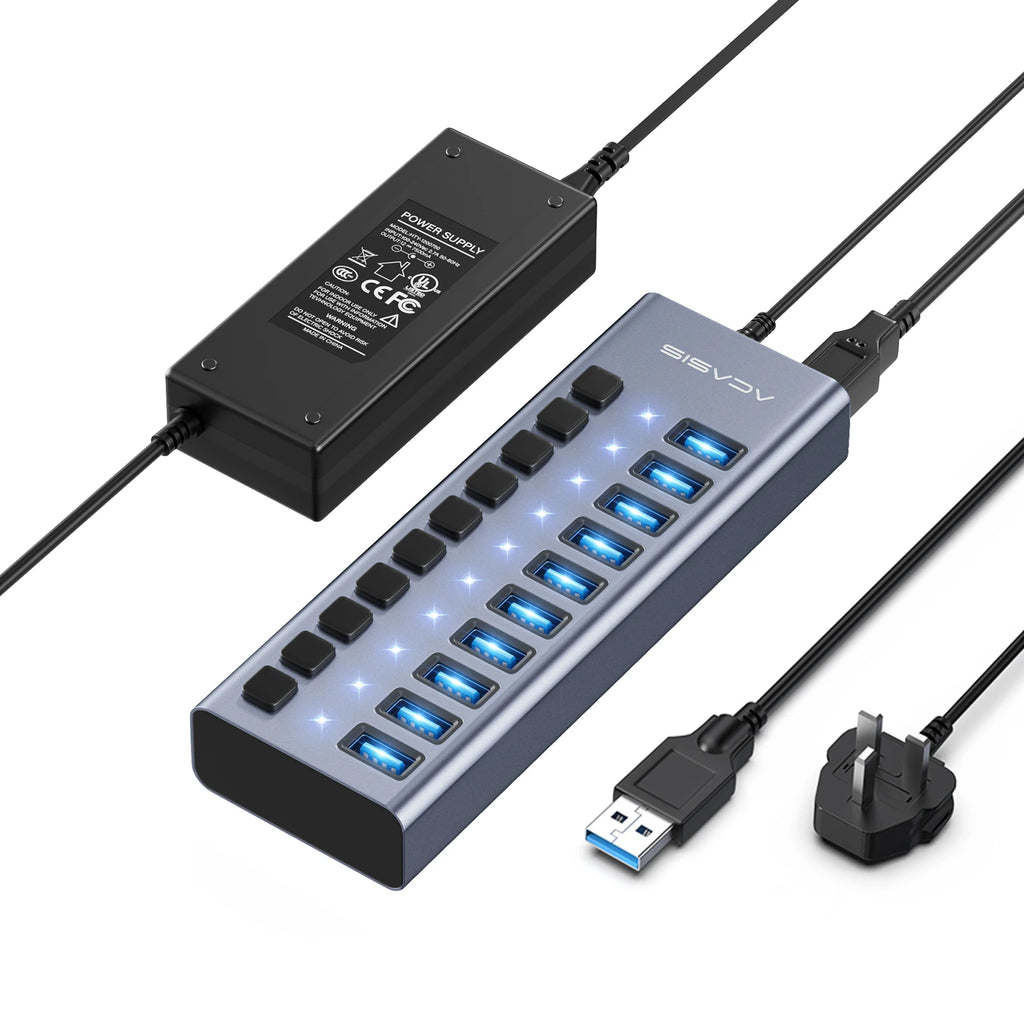 Acasis USB 3.1 10Gbps Hub 16/10/7 Ports Data Transfer Charge Individual Switch Indicator Light For Keyboard Mouse Printer