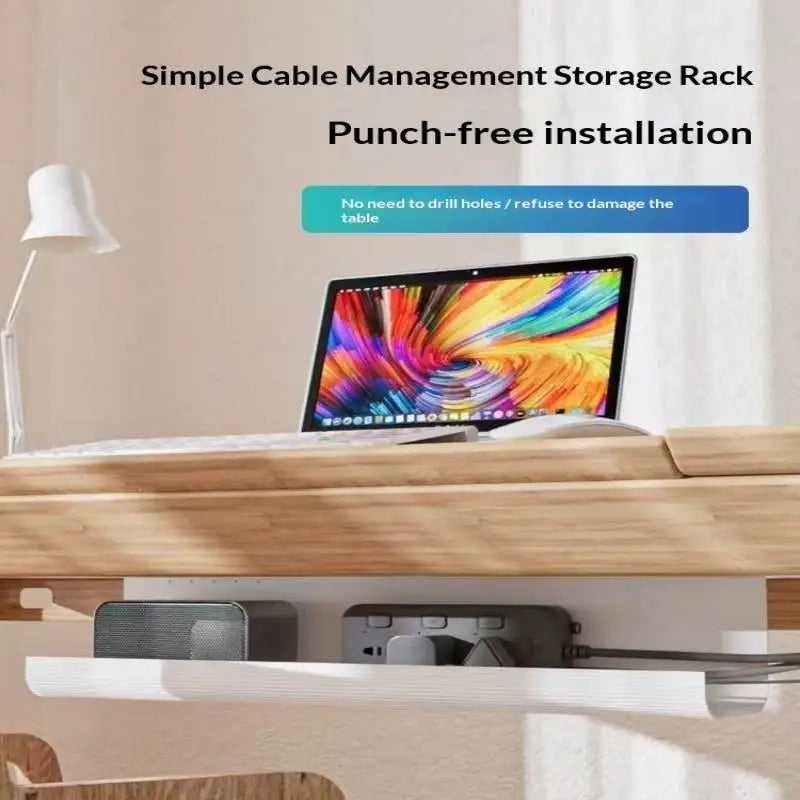 New 1PC 40cm/15.75inch PVC Under Table Cable Organizer Punch-free Office Wire Organizer Holder Easy Installation Wall-Mounted