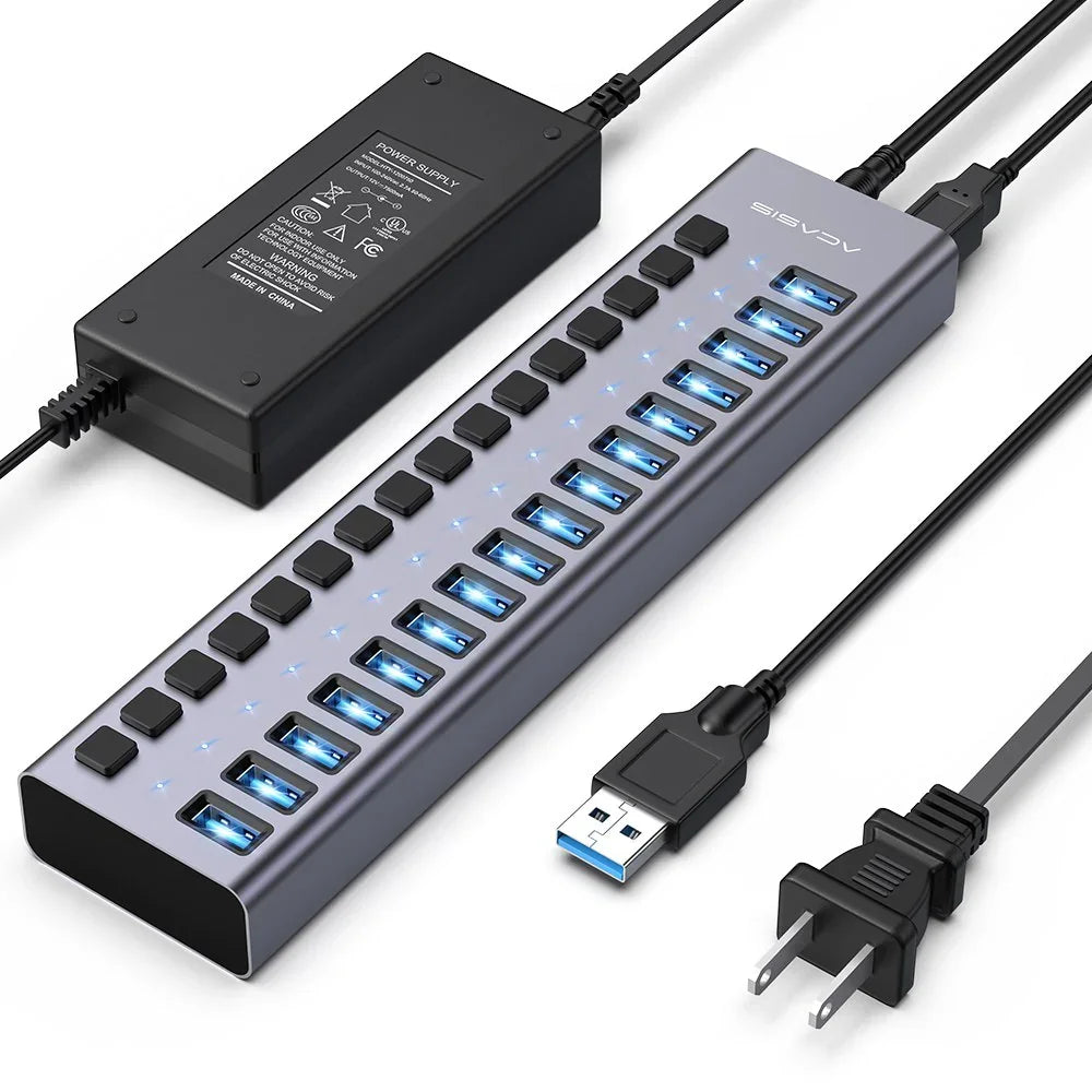 Acasis USB 3.1 10Gbps Hub 16/10/7 Ports Data Transfer Charge Individual Switch Indicator Light For Keyboard Mouse Printer