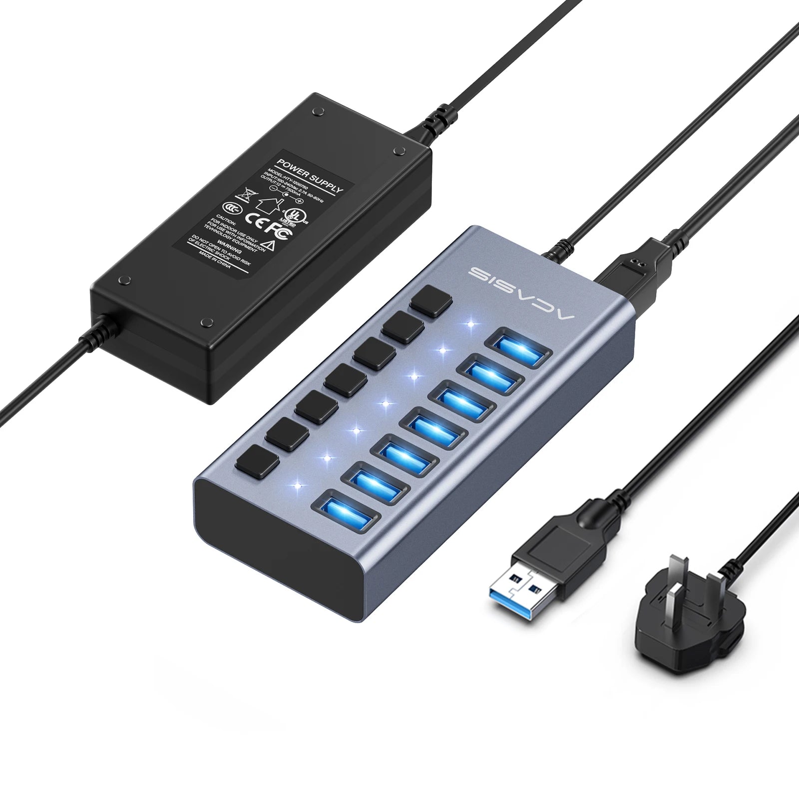 Acasis USB 3.1 10Gbps Hub 16/10/7 Ports Data Transfer Charge Individual Switch Indicator Light For Keyboard Mouse Printer