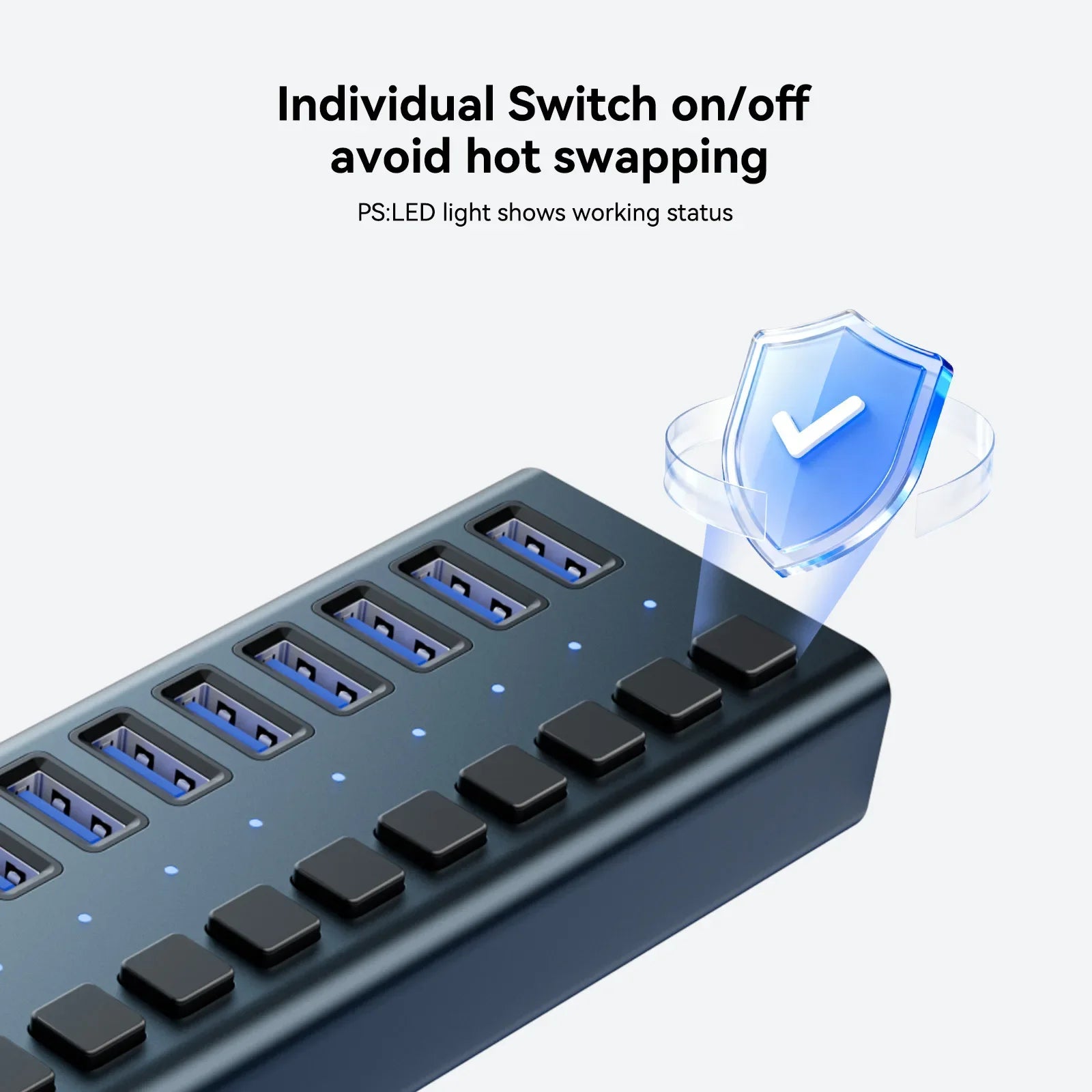 Acasis USB 3.1 10Gbps Hub 16/10/7 Ports Data Transfer Charge Individual Switch Indicator Light For Keyboard Mouse Printer