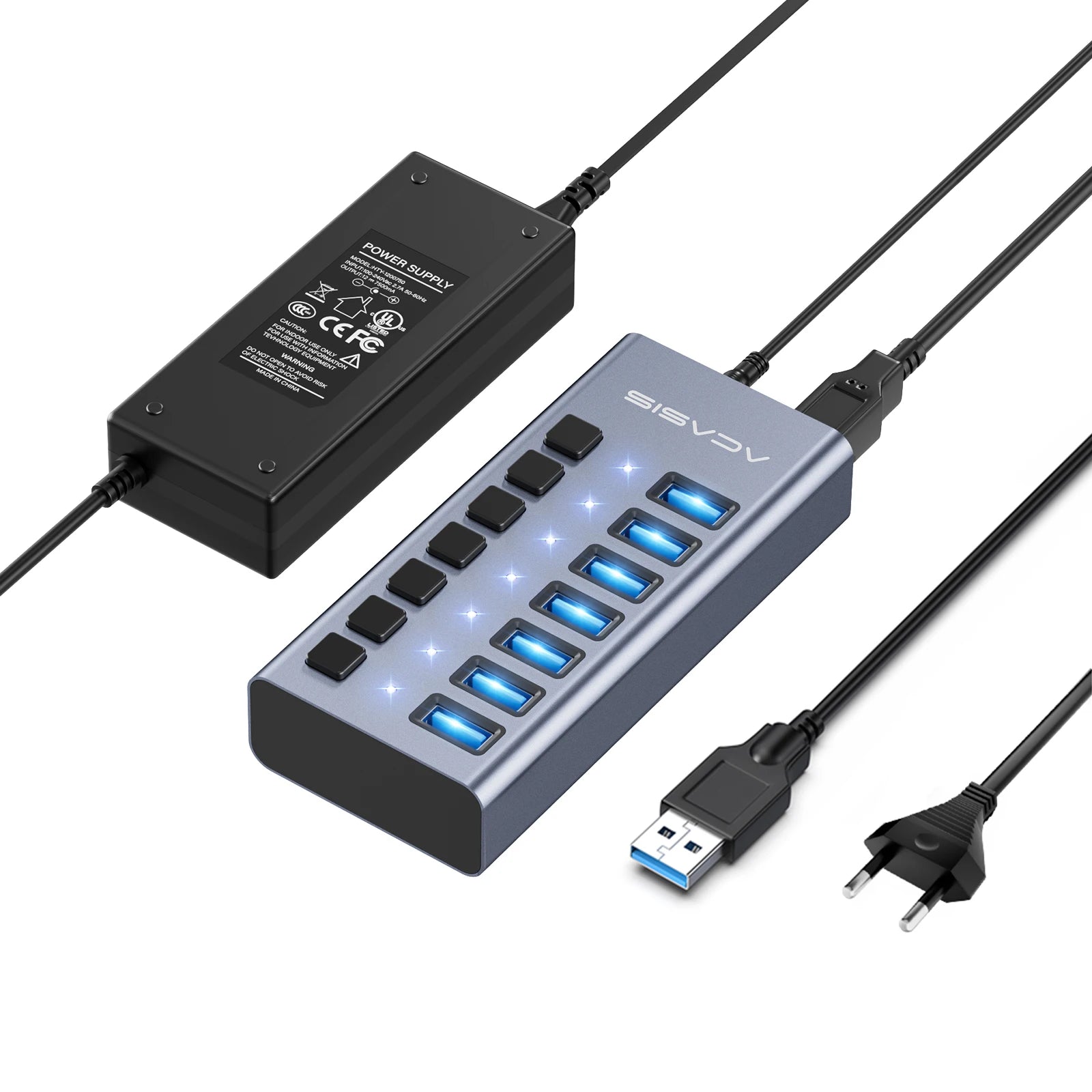 Acasis USB 3.1 10Gbps Hub 16/10/7 Ports Data Transfer Charge Individual Switch Indicator Light For Keyboard Mouse Printer