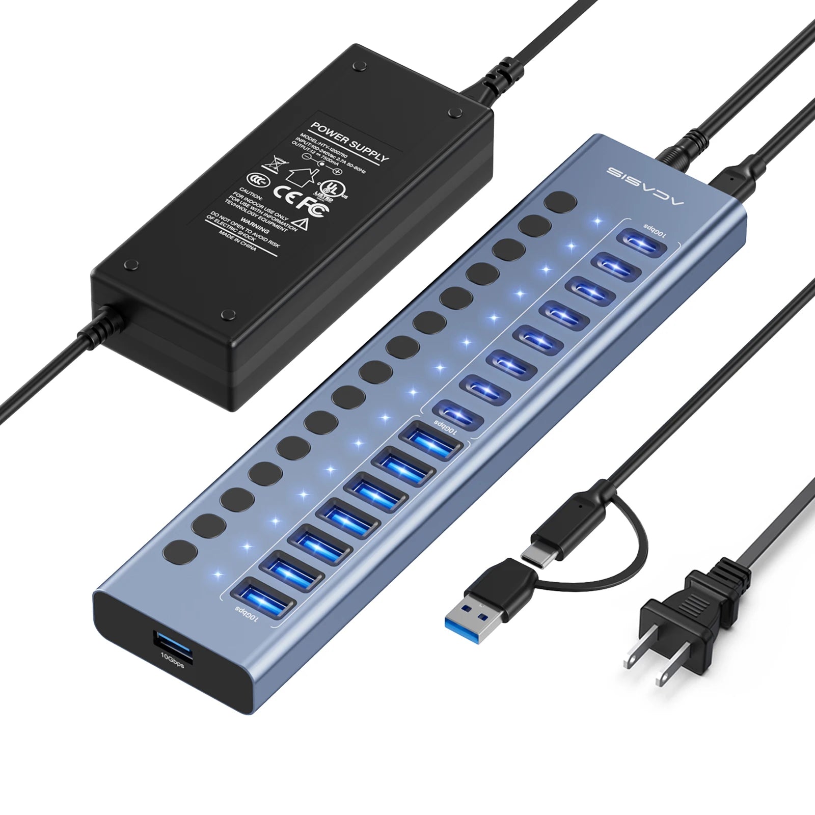 Acasis USB 3.1 10Gbps Hub 16/10/7 Ports Data Transfer Charge Individual Switch Indicator Light For Keyboard Mouse Printer