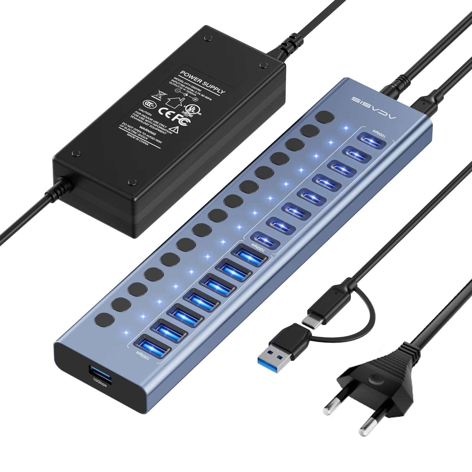 Acasis USB 3.1 10Gbps Hub 16/10/7 Ports Data Transfer Charge Individual Switch Indicator Light For Keyboard Mouse Printer