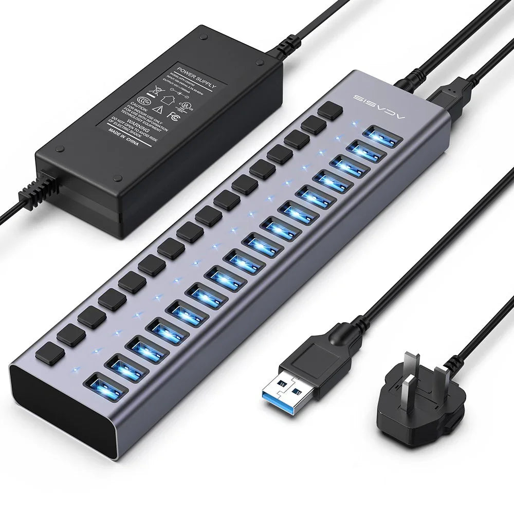Acasis USB 3.1 10Gbps Hub 16/10/7 Ports Data Transfer Charge Individual Switch Indicator Light For Keyboard Mouse Printer