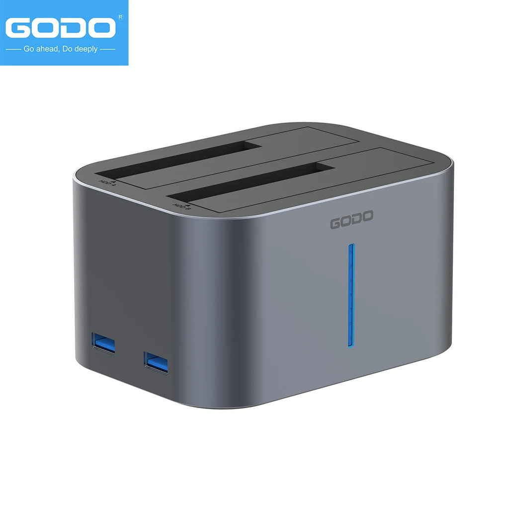GODO USB 3.0 & Type-C HDD Dock for 2.5/3.5 inch SATA Drives SSD Dual-Bay with LED Indicator - High Speed Transfer